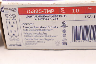 (10-Pk) Leviton Decora Duplex Outlet Tamper-Resistant Light Almond 15A