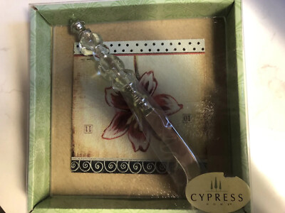 Cypress Home Knife & Cutting board. NWOT. 8  square Glass Cutting board 9  knife