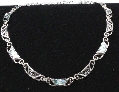 Roman Glass Sterling Silver 925 Necklace Antique Roman Glass Fragments 200 B.C