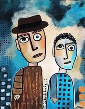 A.Z. Davis 20"X 16" Painting Abstract Modern Figurative Men Picasso Pop Cubism