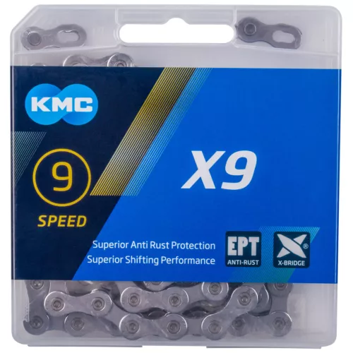 Fahrradkette 9-Fach 114 Gl. KMC X9 1/2" x 11/128" silber Anti-Rost XBridge