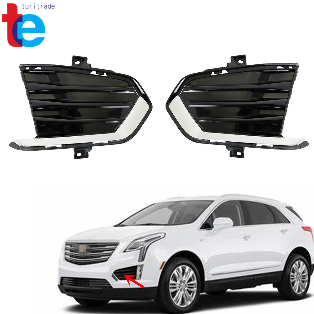 LH And RH Fog Light Bumper Cover Grille Black For 2017 2018 2019 Cadillac XT5