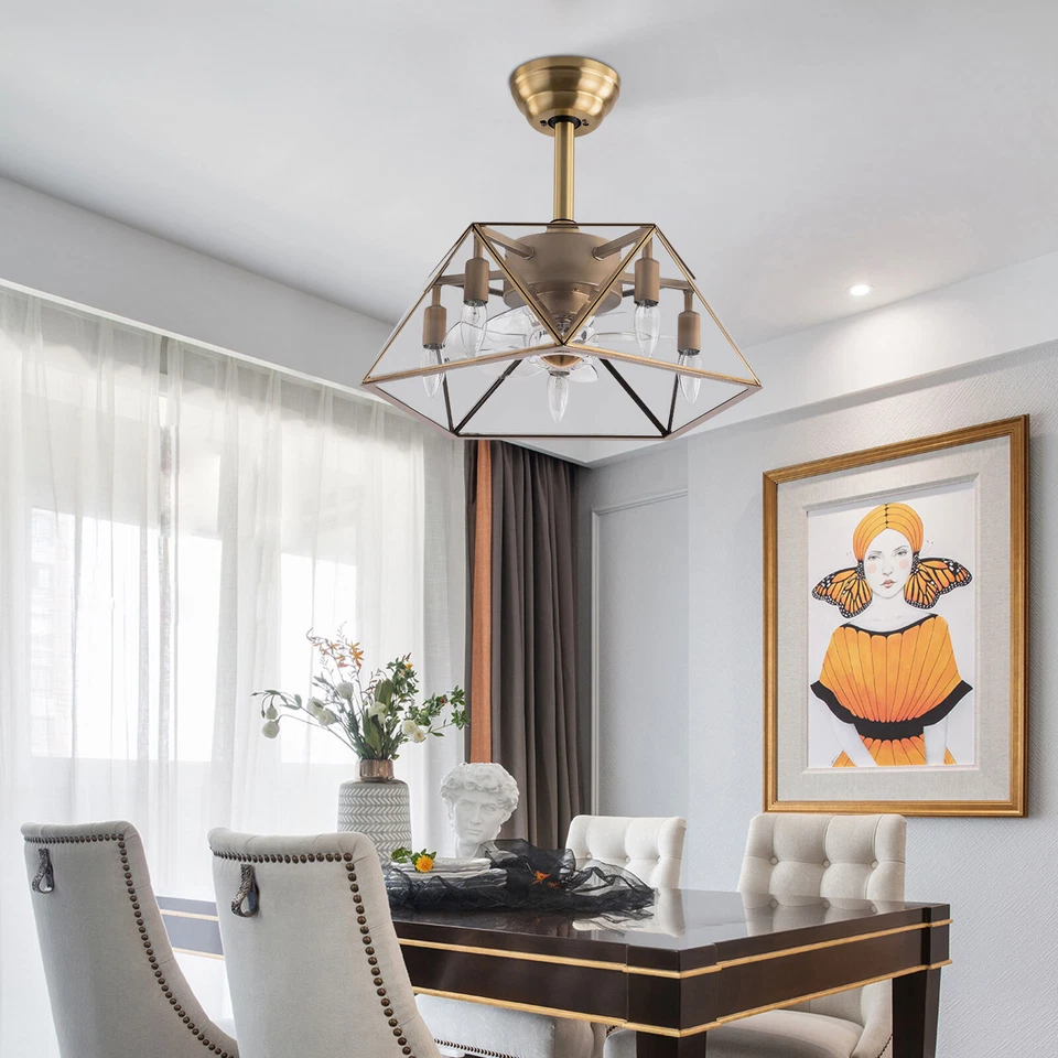 18" Caged Ceiling Fan Light W/ Remote Control Adjustable Speed For Living Room - Image 2 of 4