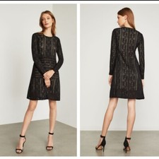 NWT BCBGMAXAZRIA WOMEN WAVING VINES LONG SLEEVE LACE A-LINE DRESS SZ 2XS BLACK