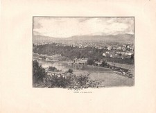 TURIN panoramic view along the PO ANTIQUE PRINT 1892 Antique print
