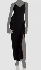 Aqua Women's Black Slit Feather Trim Gown Dress Size 2