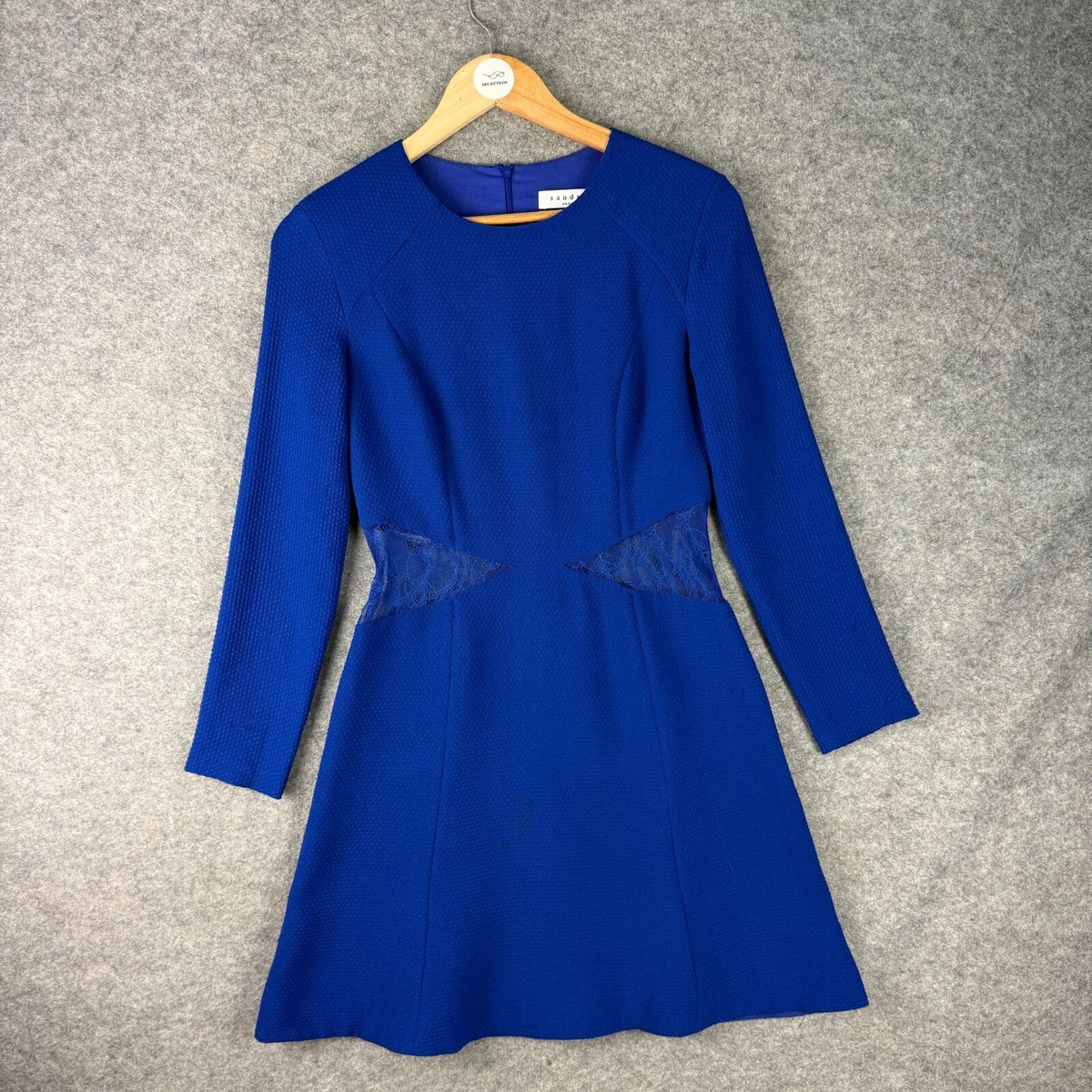 Sandro Paris Dress Womens Size UK 10 Blue Lace Cutout Waist Fit