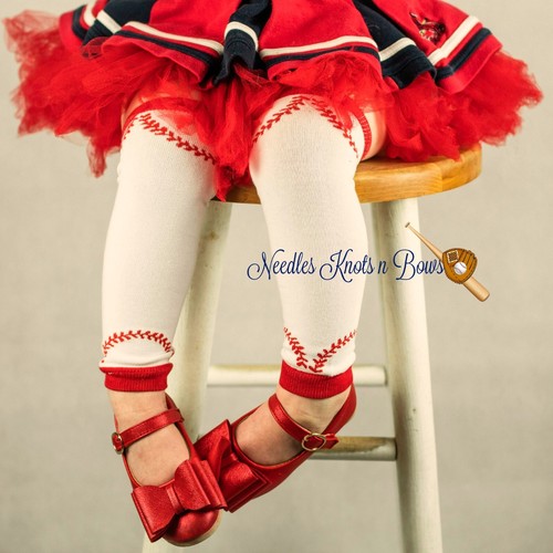 Baby Toddler White & Red Baseball Leg Warmers, Boys and Girls, Free Ship - Picture 4 of 4