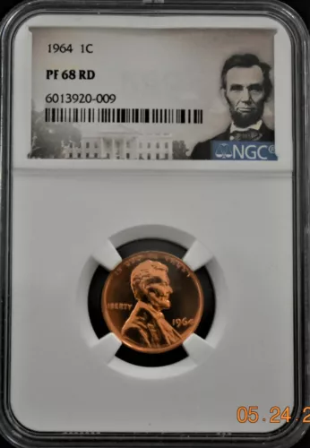 1964 PROOF CENT WITH LINCOLN LABEL NGC PF 68 RD 