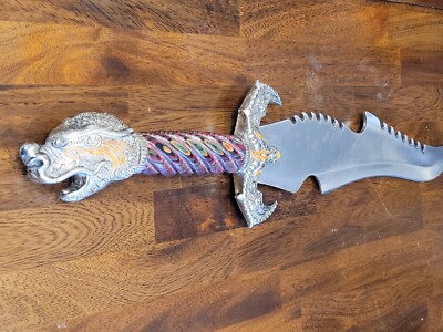 Jim) Frost Cutlery Knife With Dragon Head and Multi-Color Wood