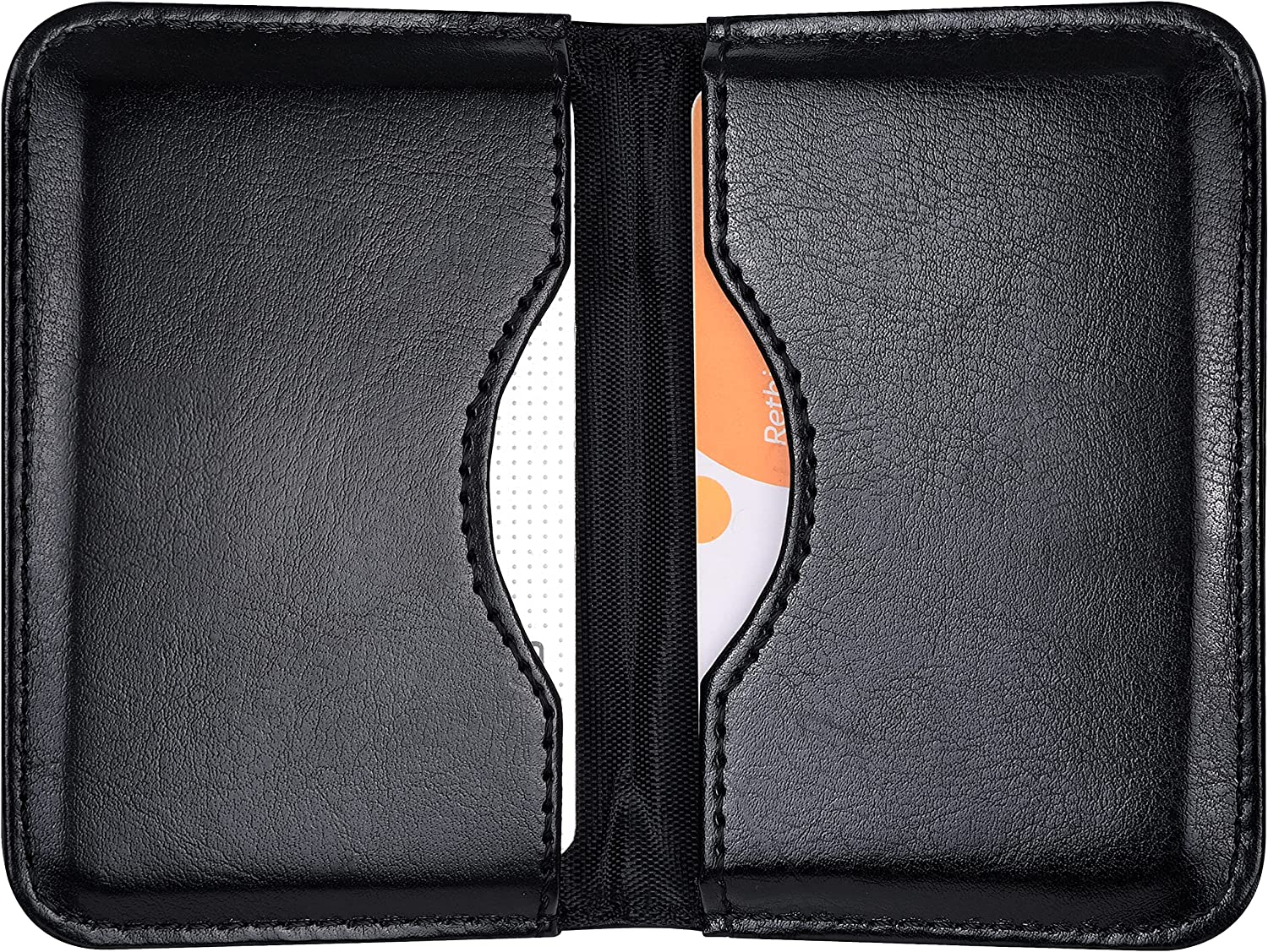 2-Sided PU Leather Business Card Holder Wallet Folio with Name Card Slot-image