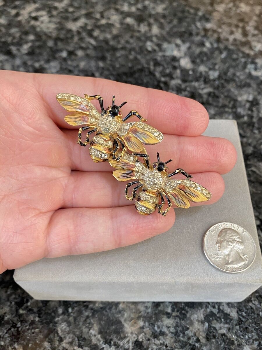 Vintage Coro Craft Duette Sterling Rhinestone Enamel Bee Fur Vintage Coro Craft Duette Sterling Rhinestone Enamel Bee Fur