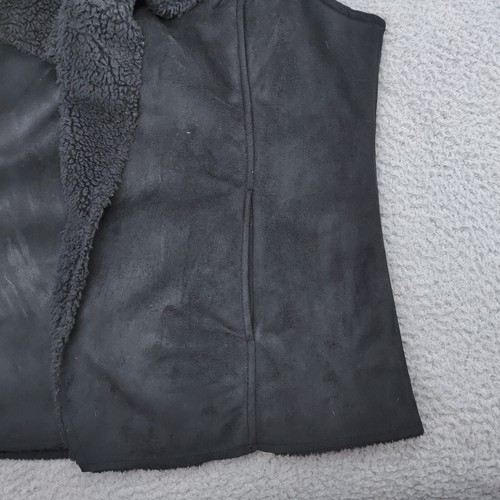 Bit & Bridle Vest Womens Large Black Faux Suede Leather Sherpa Collar Open Front - Picture 11 of 18