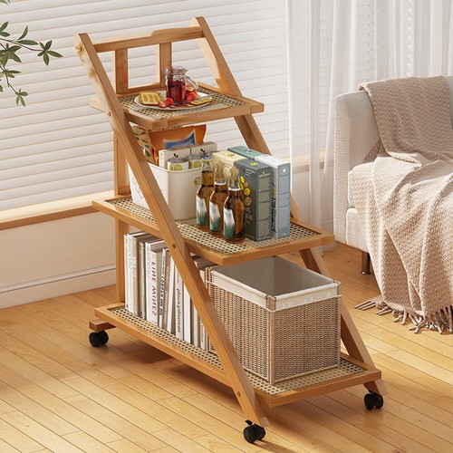 Soporte de estantería triángulo plegable de 3 niveles soporte organizador de almacenamiento y polea - Imagen 2 de 9