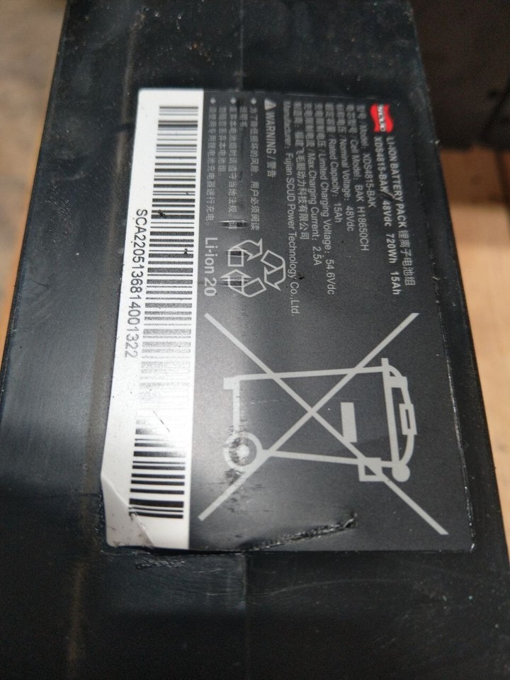 USED XT60 SCUD 48V eBike Lithium Ion Battery 15Ah 720Wh Quick Ship From