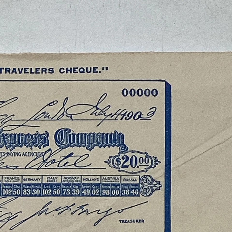 US 1903 American Express Company $20 Travelers Cheque Montgomery Vermont 2085. - Image 3 of 4