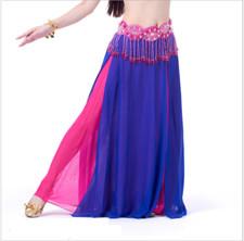Two Side Slit Two Colors Chiffon Long Skirt Split Skirt Belly Dance Costumes NEW