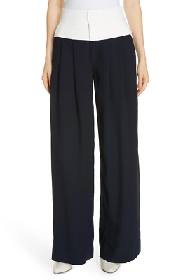 Joie Analina E Colorblock Wide-Leg Pants Midnight-Porc Blue NWT $248 Size 4