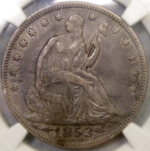 1853 LIBERTY SEATED HALF DOLLAR EXTRMLY RARE FS-803 DOUBLE DIE REVERSE NGC XF 40