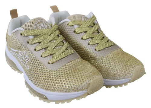 Plein Sport Exquisite Gold Polyester Sport Women's Sneakers Authentic