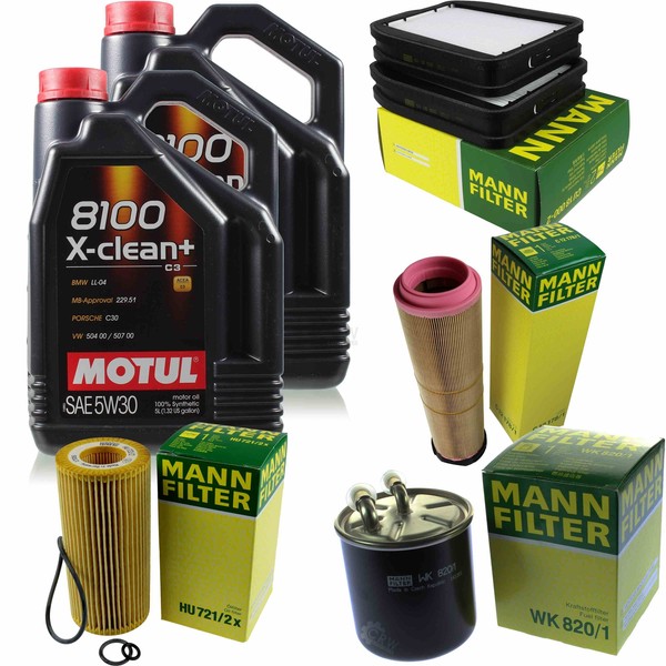Mann-Filter Inspektionspaket 10L Motul 5W-30 8100 X-Clean+ FüR Mercedes E-Klasse-image
