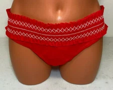 Tory Burch Women's Costa Hipster Bikini Bottom Poppy Red/New Ivory Size Large -