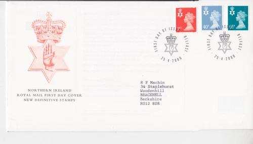 GB ROYAL MAIL FDC FIRST DAY COVER 2000 N. IRELAND 40P 65P 1ST DEFINITIVE BELFAST