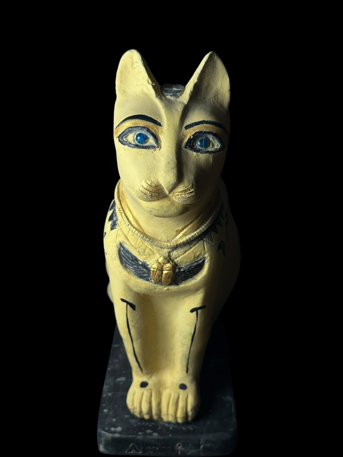 Bastet Cat Goddess Statue made in Egypt from Stone and adorned with Scarab