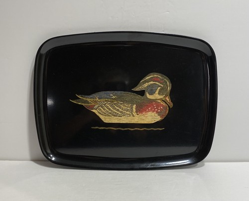 Vtg MCM Couroc Rectangular Tray Wood Duck with Inlaid Wood & Brass 11.5” x 9.5” - Picture 6 of 8