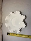 Fenton Hobnail Milk Glass 7.5” Ruffled Bowl White Crimped Edge Vintage EUC