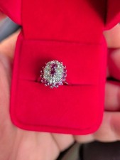 RUBY & 0.65CT DIAMOND CLUSTER RING 18CT WHITE GOLD