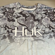 HUK Icon x Camo Fade SPF Performance Gray Fishing Boating Swim Shirt Large