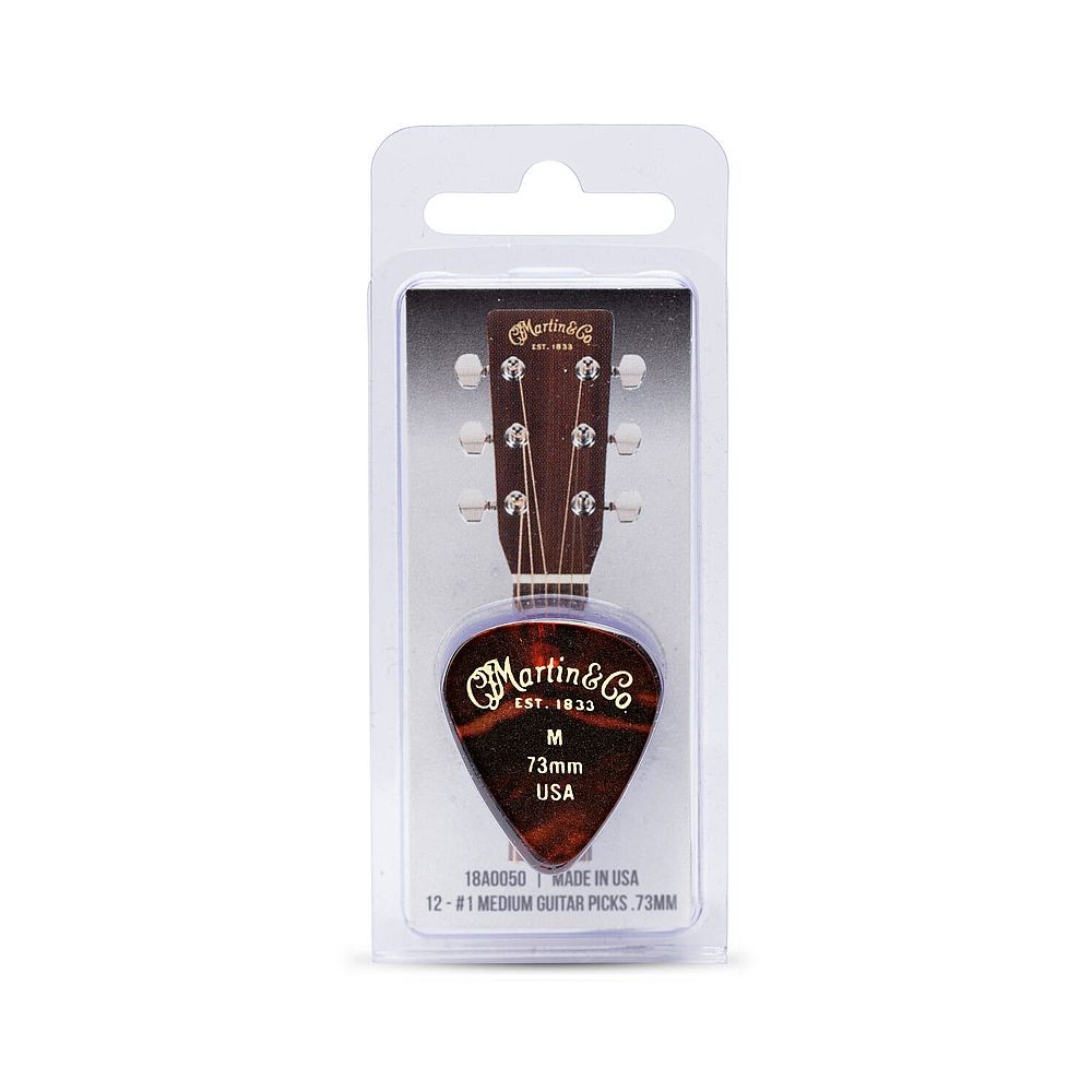 Martin #1 351 Faux Tortoise Guitar Picks / Plectrums Pack of 12 (Medium 0.73 mm)