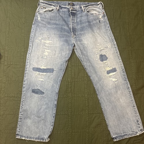 Polo Ralph Lauren Varick Slim Straight Distressed Repaired Mens 40x30 blue jeans