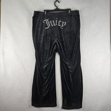Juicy Couture Track Pants Womens 1X Black Velour Flare Rhinestone Juicy