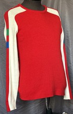 Vintage 70s/80s Demetre Pure Virgin Wool Red Knit Sweater Large Made in USA Ski