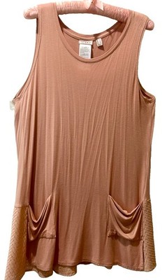 Logo Layers Lori Goldstein Peach Large Tunic Tank Top Pockets Sleeveless