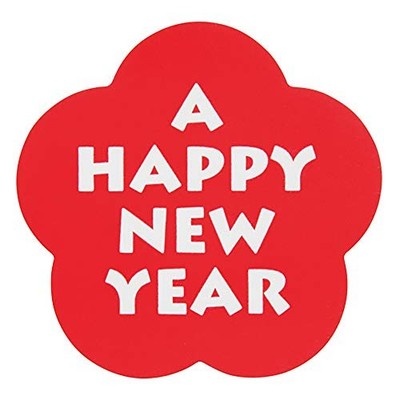 HEADS Happy New Year Aufkleber Hergestellt in Japan B40 x H39 mm Rot und Weiß...