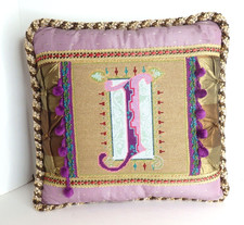 Needlepoint Pillow Lavender Gold Metallic, Ribbon, Elegant 14.5" Excel