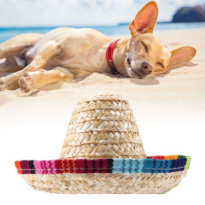 Mini Stroh Sombrero Party Hat Für Kleine Haustiere/Welpen/Katze Mit Baumwol UB