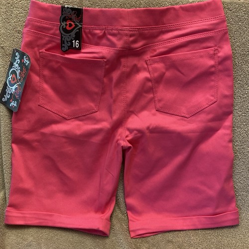 New Real Love Girls Elastic Waist Pull-On Shorts Size 16 Pink Stretchy Bermuda - Picture 2 of 9