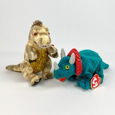 Ty Beanie Babies - TOOTHY & HORNSLY Dinosaur Plush Animal Toys - Lot of 2