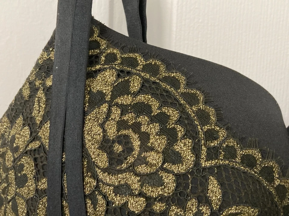 Sujetador Cacique Boost Balconette 38F Negro Dorado Encaje Superpuesto Foto 2 de 4