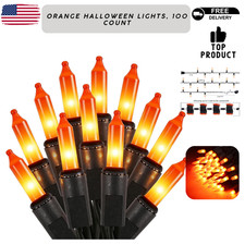 Orange Halloween Lights, 100 Count, Incandescent Mini Halloween String Lights Ou