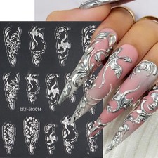 2 Sheets Vintage 5D Embossed Gemstone Nail Art Stickers Gold Pink Silver a