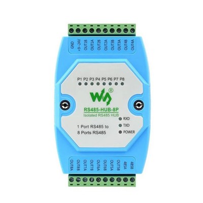 Waveshare RS485-HUB-8P Industrial-grade Isolated 8-ch RS485 Hub, Rail-mount Supp