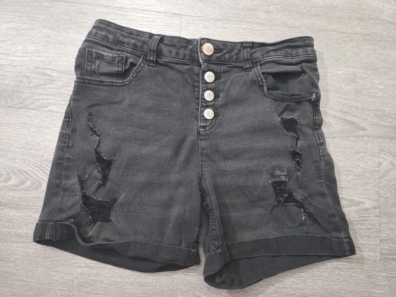 Girls Justice High Waisted distressed Black cotton/stretch Button Fly Shorts 14