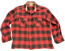 Vintage Pilgrim Sears 50's Men's Red Black Plaid Wool Shirt Jacket Large 60's