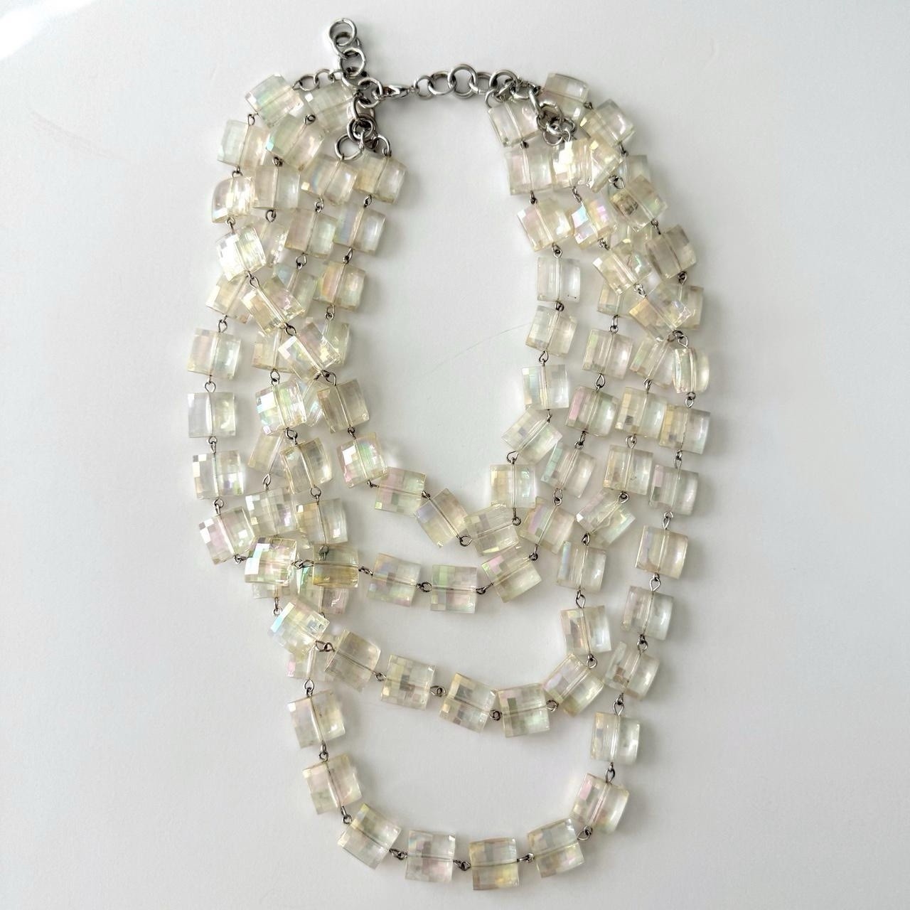 Chunky Clear Iridescent Square Beaded Multi-Stran… - image 2