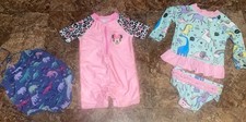 Baby Girls Lot Of 3 Bathing Suits Swimwear Sz 12 Months Minnie Mouse, Dinosaurs